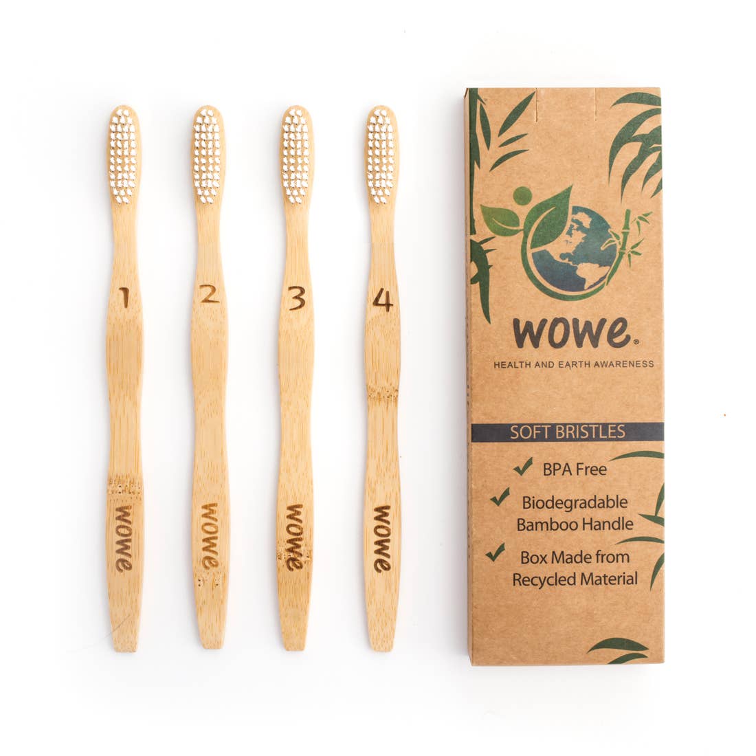 Biodegradable bamboo toothbrush set with sustainable packaging designed for eco-conscious users.