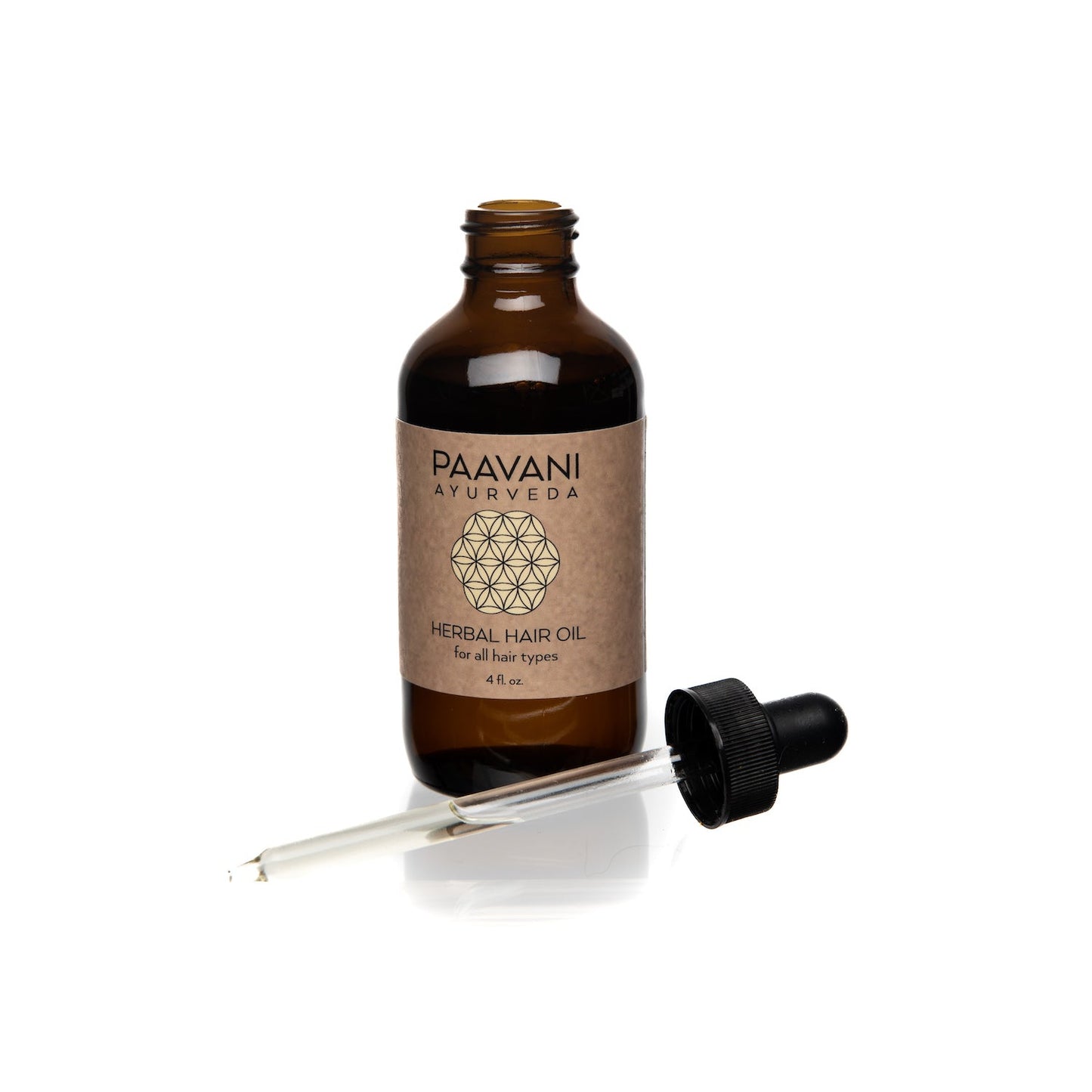 Close-up of dropper with Ayurvedic Herbal Hair Oil – Easy application for healthy scalp and strong hair.