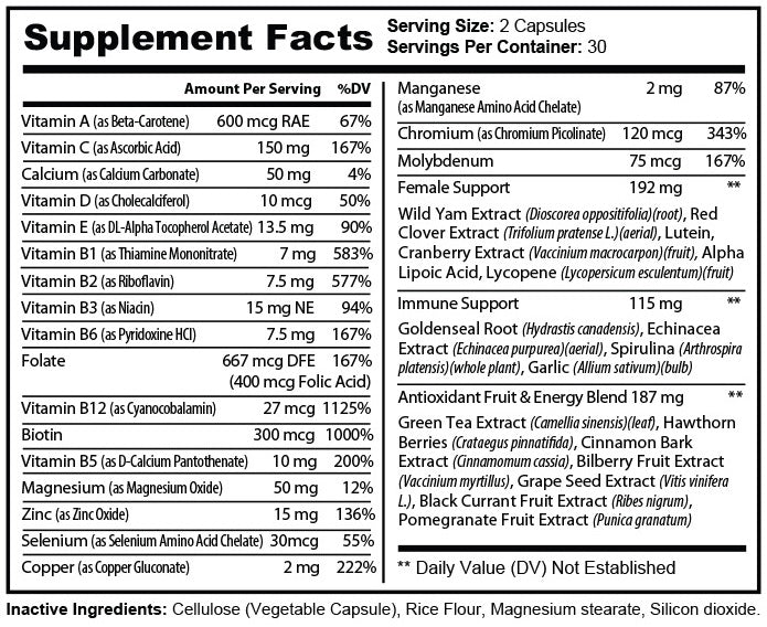 Pure Multivitamin for Women - Detailed Supplement Facts Label.