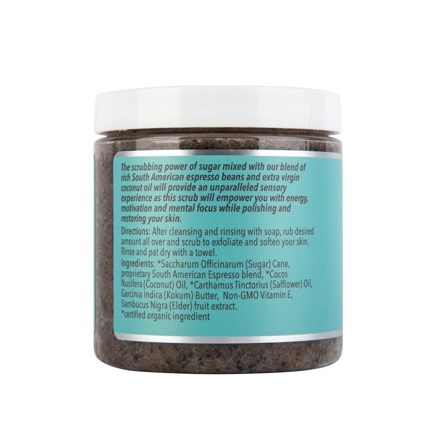 Empower Sugar and Espresso Scrub – Product Label Highlighting Natural Ingredients