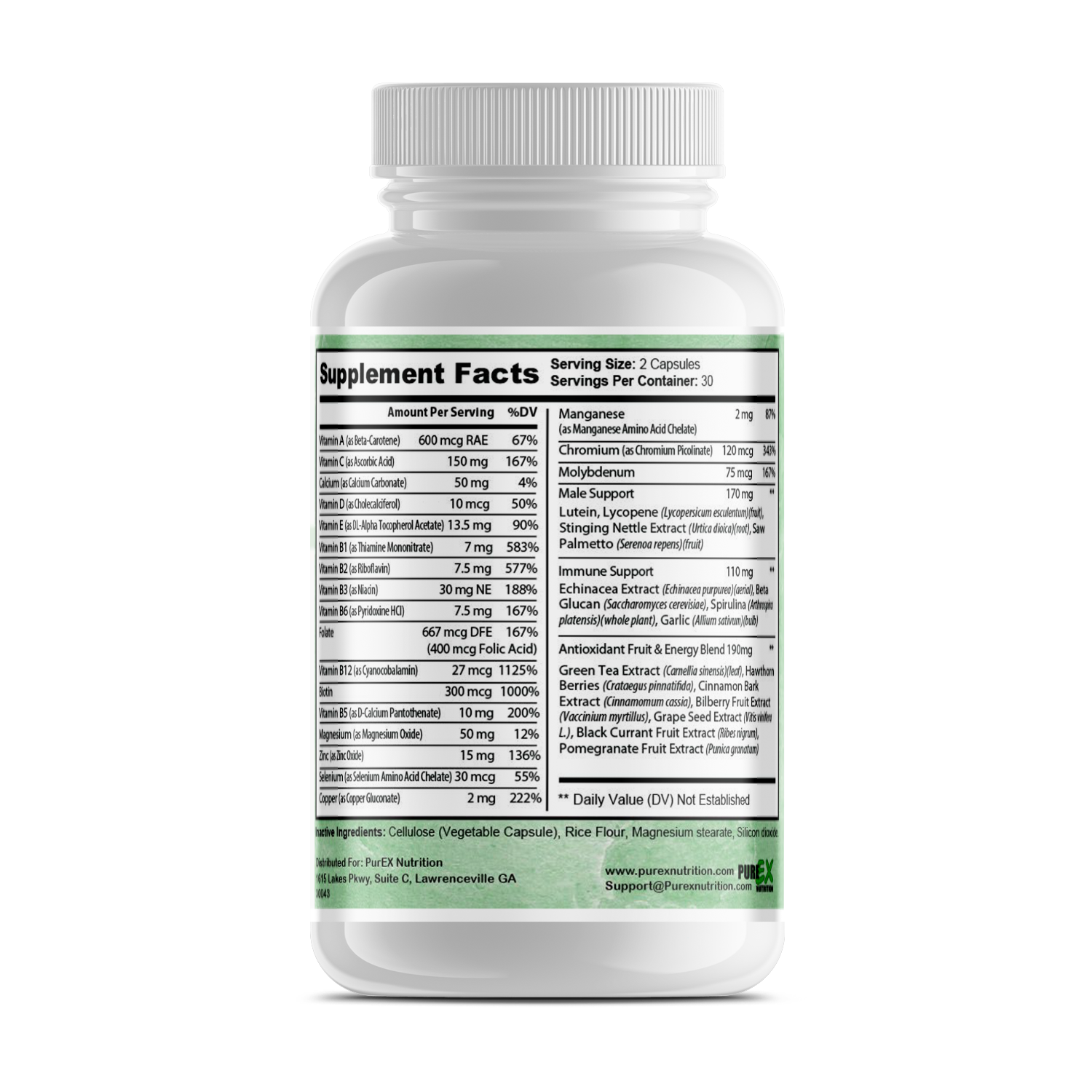 Pure Multi-Vitamin for Men - Detailed Supplement Facts and Nutritional Information.