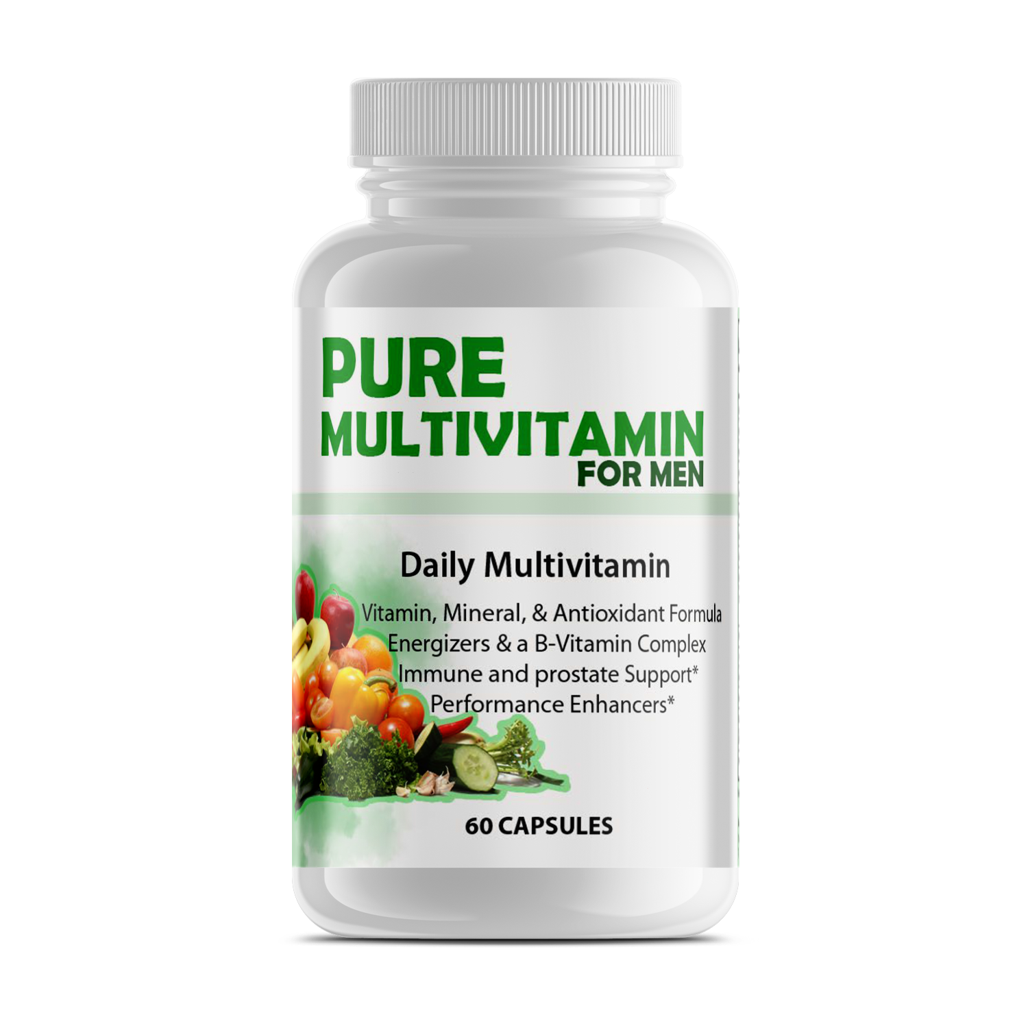 Pure Multi-Vitamin for Men - Daily Multivitamin with Vitamin and Mineral Support in a 60-Capsule Bottle.