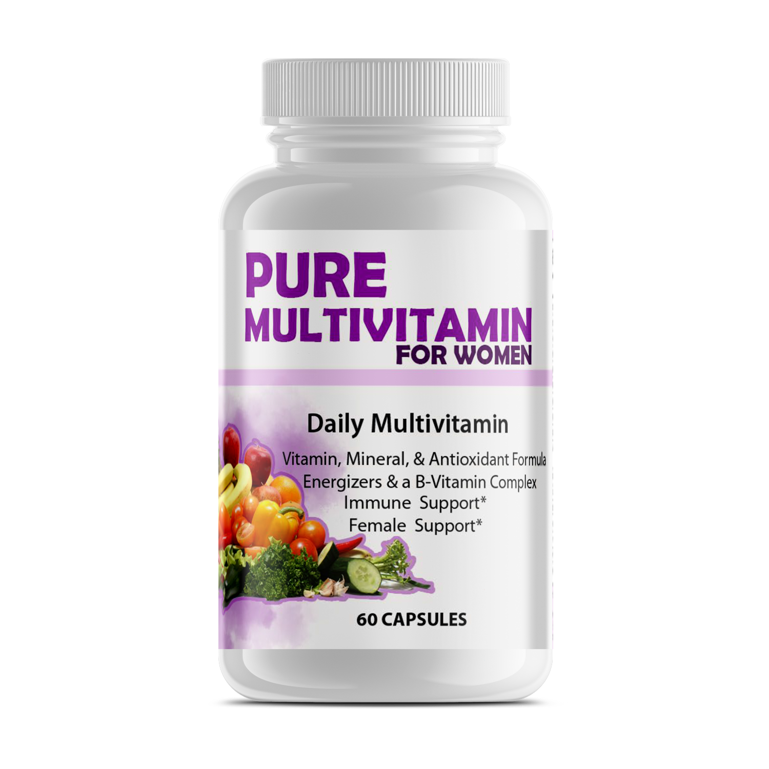 Pure Multivitamin for Women - Daily Multivitamin Bottle Front View.