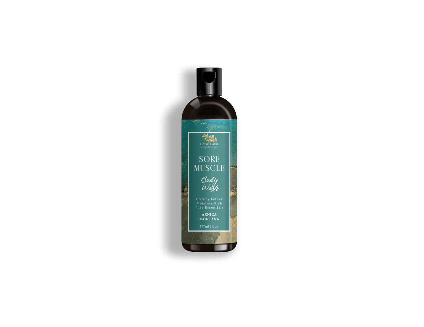 Single bottle of Arnica Montana Sore Muscle Body Wash – 6 oz size with sleek and professional design.