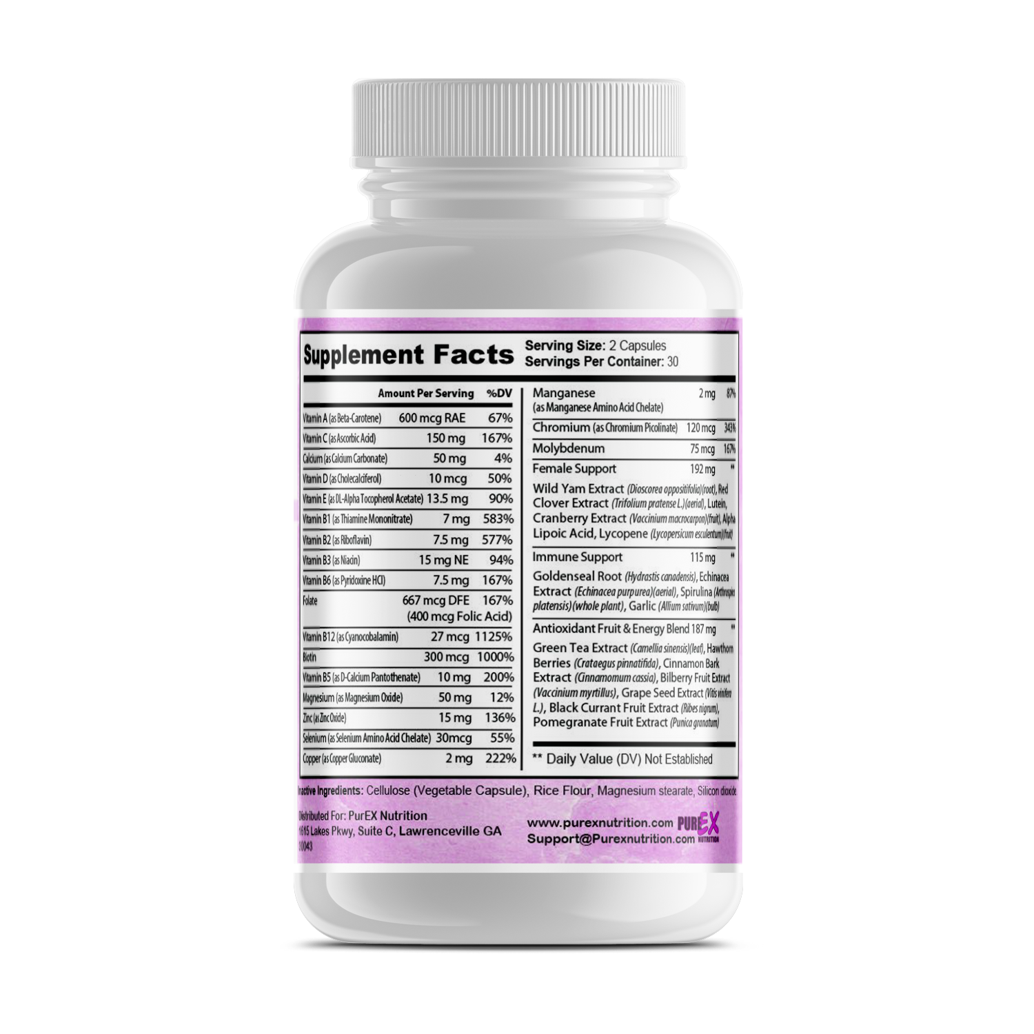 Pure Multivitamin for Women - Nutritional Facts and Ingredients.