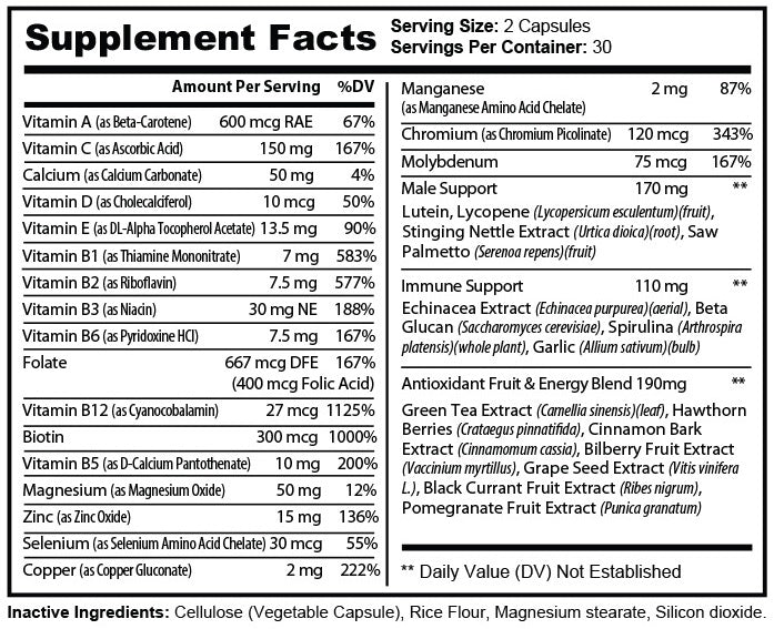 Men's Multivitamin Benefits - Immune Support, Energy Boost, and Prostate Health Guidance.