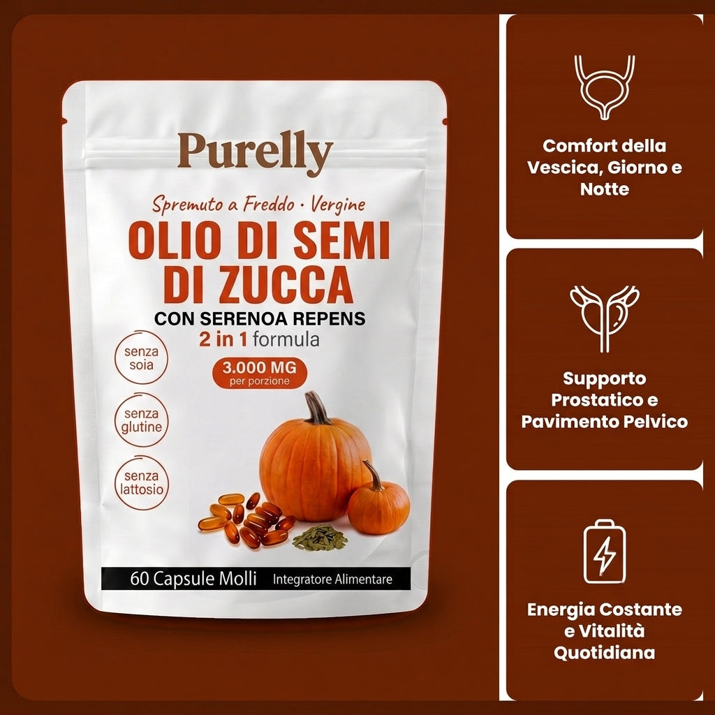 Olio di Semi di Zucca Purelly con Serenoa Repens, 60 capsule molli