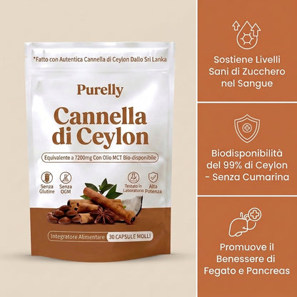 Cannella di Ceylon Purelly 7.200 mg con olio MCT — benefici