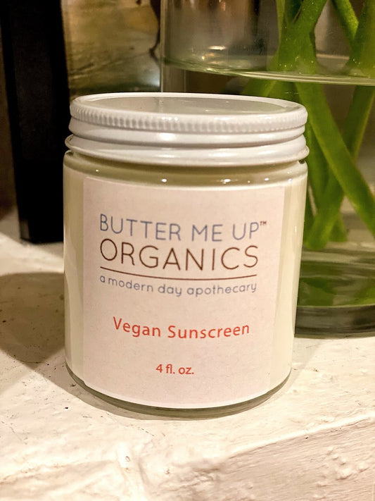 Vegan Sunscreen SPF 45 in sustainable glass jar – organic, cruelty-free, and reef-safe sun protection for sensitive skin.